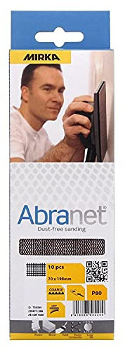 Mirka Abranet net sandpaper strips 70 x 198 mm Hook & loop/Grit P80 / 10 pcs/for sanding wood, walls, metal, aluminium, stainless steel, filler, varnish, plastic