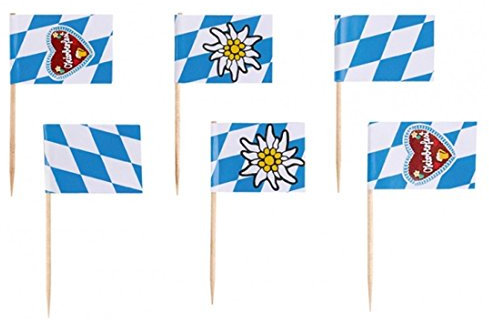 NET TOYS Bayern Flaggen Spieße Oktoberfest Partyspieße 30 STK. Wiesn Party Picker Fahne Häppchen Partypicker Fähnchen Fingerfood Spießchen Partydeko Bayrische Tisch Dekoration Partydeko Bayrisch