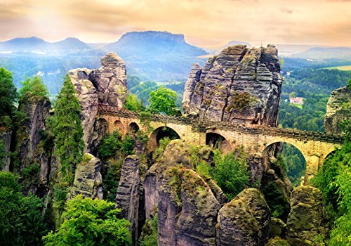 XXL Poster 100 x 70cm (S-843) Bastei im Elbsandsteingebirge in der Sächsischen Schweiz bei Sonnenenschein (Lieferung gerollt!)