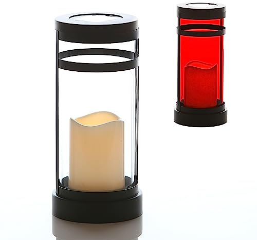 Schlaraffenland LED Outdoor Grablaterne ARIMO Solar | 12x12x26 cm | schwarz-weiß / Glas-Metall | Grablaterne für Friedhof und Urnengrab | Grablampe mit Solarbetrieb | Wetterfeste Grablampe |