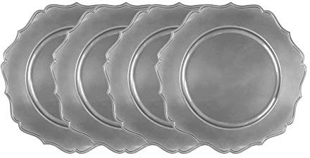 YoL Set of 4 Silver Lacquer Christmas Decorative Round Charger Plate Christmas Table Party Tableware Celebration re-usable