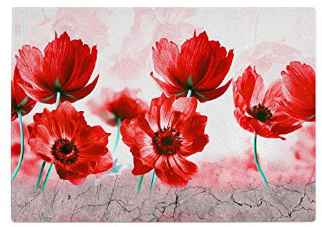 Poppy's Flower Red British Kitchen Worktop Protector Saver Glass Chopping Board