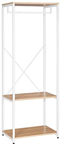 WOLTU Kleiderständer Hängeregal Kleiderstange mit Ablagen für Schlafzimmer Garderobe Ständer, Metall und Holz, Weiß + Hell Eiche, ca. 60 x 40 x 167 cm