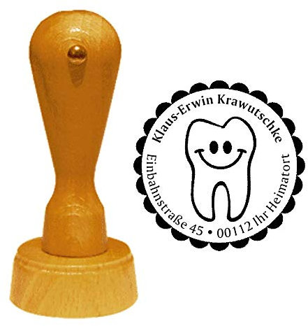 Stempel Adressstempel « ZAHNARZT » Durchmesser ca. Ø 40 mm - mit persönlicher Adresse, Motiv und Zierrand - Beruf Zahn Zähne Dentist Praxis