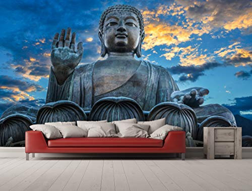 Oedim Fotomural Vinilo para Pared Estatua Buda Puesta Sol, Multicolor, 150x100cm