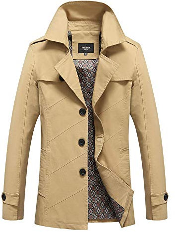 Trench Coat da Uomo Primavera e Autunno Slim Fit Giacca Leggera Casual Soprabito Cachi XL