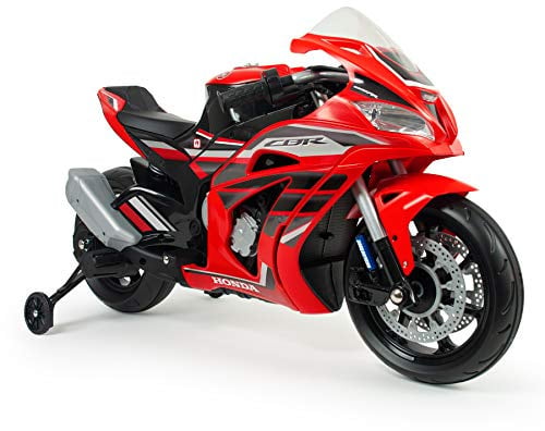 INJUSA - Moto Elettrica Honda CBR, per Bambini da 3 a 6 Anni, Batteria 12V, con Acceleratore a Pugno, Freno, Luci e Suoni, Connessione MP3, Velocità 6 km/h, Colore Rosso