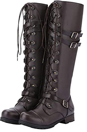 ORANDESIGNE Stivali Alti con Lacci Stivali Donna Stivali Adulto Fashion Stivali Invernali Scarpe da Donna Scarpe Stringate Basse Brogue Donna B Marrone 36 EU