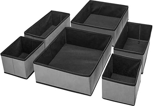Puricon 6er-Set Aufbewahrungsbox Stoff Schubladen-Organizer/Ordnungssystem für Kleidung faltbare Aufbewahrungskisten Set Boxen für Kleiderschrank Schlafzimmer -Grau
