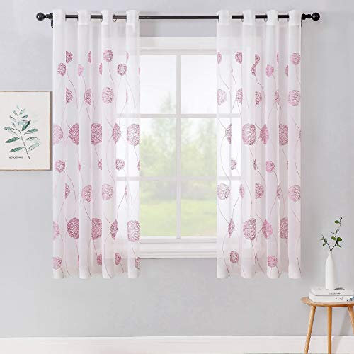 MIULEE Tenda per Camera da Letto, Tende Voile con Rosa Ricamata Motivo, Tende Bianche Trasparenti con Occhielli, Tenda Finestra Interni per Casa Soggiorno e Salotto 2 Pezzi,2XL 140 x A 160 cm