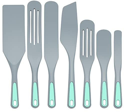 To encounter Juego de 7 utensilios de cocina antiadherentes, espátula de silicona, resistente al calor 580F para ensaladas, pastelería y bistec
