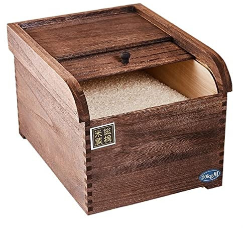 Boite Rangement Cuisine Distributeur de riz en bois - Nourriture sèche/céréales/farine/haricots/céréales, boîte de rangement scellée avec couvercle, armoires de garde-manger de cuisine, grande capacit