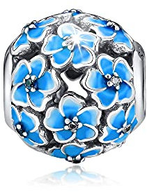 SANHUA Charm S925 Sterling Silber Primrose Flower Blue Emaille Beads Charms Für Mädchen Damen,Kompatibel Mit Europäischen Frauenarmbändern