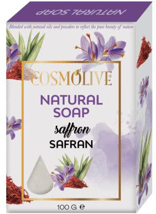 Cosmolive 24 types Natural Soap - goats milk soap, donkey milk soap, tea tree soap, sulphur/sulfur soap and the other (pure olive oil, black seed, argan oil, lavender, rose etc) (Saffron)