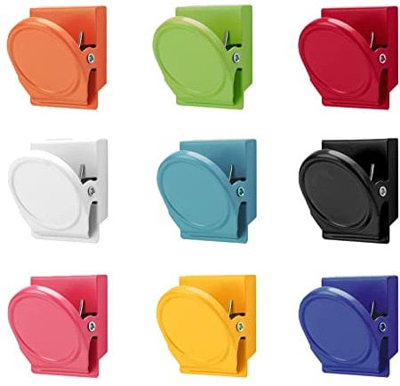 LUCTHY Fridge Magnets Clips 9pcs, Strong Whiteboard Magnets Coloured Magnetic Clips Scratch-resistant for Kids and Adults