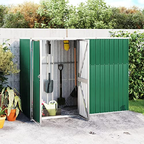 Norheim Gerätehaus aus Metall Geräteschuppen Metall Gartenhütte Gartenhäuser Aufbewahrung Fahrradgarage Lagerschuppen Metallschuppen Grün 225x89x161 cm Verzinkter Stahl