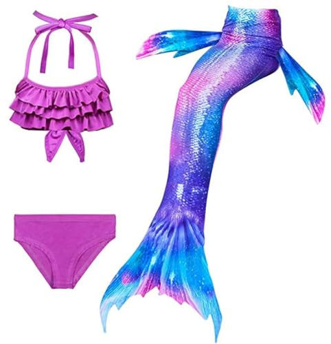 SPEEDEVE Meerjungfrauenschwanz Mädchen 3pcs Bikini Set,ohne Monoflosse,DH54,150