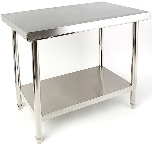 CAVATINY Edelstahl Küche Arbeitstisch - 100x85x60cm - Gastronomie Tisch bis 140kg belastbar - Profi Gastro Edelstahltisch Küchentisch mit Verstellbare Füße und großer unteren Ablagefläche