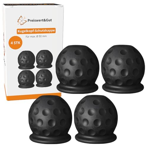 4 STK Abdeckung Anhängerkupplung aus Gummi Golfball schwarz bis D 50 mm | Abdeckkappe und Schutzhülle für Kugelkopf, witterungsbeständig, einfache Montage, schützt vor Schmutz und Nässe