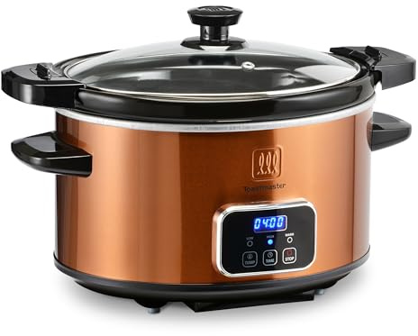 Toastmaster 4-Quart Digital Slow Cooker with Locking Lid - Food Warmer for Dip, Soups, Parties, Meal Preparation & More - Copper