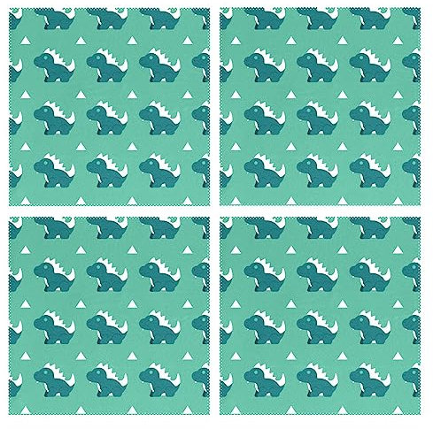 Little Green Dinosaur Placemats and Coasters for Dining Table Kitchen Table Mats Set of 4 Spring Placemats Heat Resistant Waterproof Washable Round Placemats Kids Plate Placemat