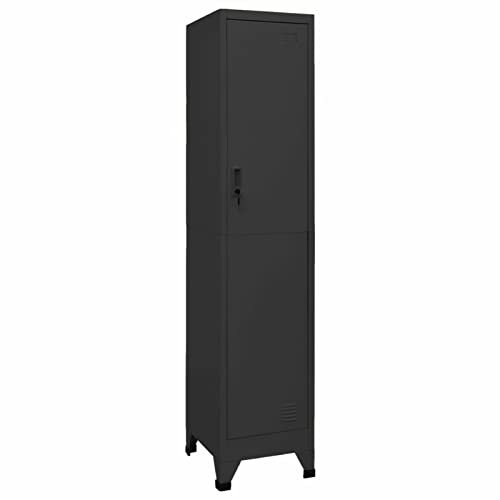 Homgoday Armadietto con Serratura Antracite 38x45x180 cm in Acciaio, Armadio Ripostiglio Ripiani per Armadio Interno con 1 Anta, Armadietto da Esterno, Mobili da Esterno Portascope per Bagno Interno