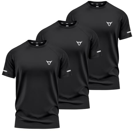 Pack of 3 Mens Short Sleeve T-Shirts Workout Athletic Fit Moisture Wicking Fast Drying Sports T-Shirts S-2XL