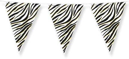 PD-Party 7031060 Foil Bunting | Vereiteln Wimpelkette, Doppelseitig, Dreieckig, Partei Dekoration Flaggen - Zebra, White/Black, 1000cm Länge x 30cm Breite x 0.1cm Höhe