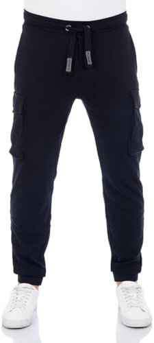 riverso Cargo Jogginghose Herren Baumwolle lang Regular Fit RIVLoris Cargohose Sporthose Trainingshose Freizeithose Taschen Schwarz 5XL, Größe:5XL, Farbe:Black