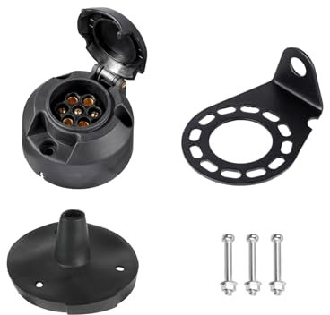 XUEYI Kit Prise Remorque 7 Broches Femelle, avec Joint Arrière et Support, Selon ISO 1724, 12V Prise Remorque 7 Broches Etanche, Prise pour Remorque 7 Poles, Prise 7 Broches pour Remorque Voiture
