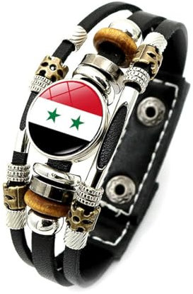 Cernomal Armband Mit Syrien-Flagge – Modischer, Verstellbarer Mehrschichtiger Geflochtener Perlen-Armreif Aus Leder, Schmuck-Armband-Zubehör, Geburtstagsgeschenk Für Männer Und Frauen