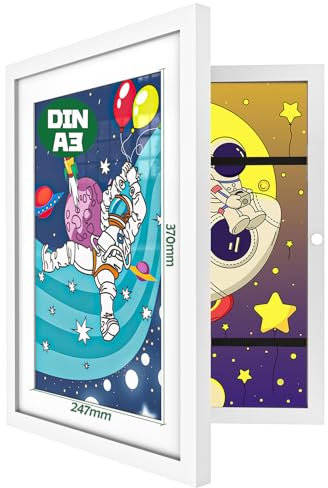 Hipsignal Kinder Bilderrahmen, A3 Befüllba Bilderrahmen für Kinder mit Frontöffnung und Halterung zum Aufhängen oder Aufstellen von Kinderzeichnungen, Kunstprojekten (Weiß)