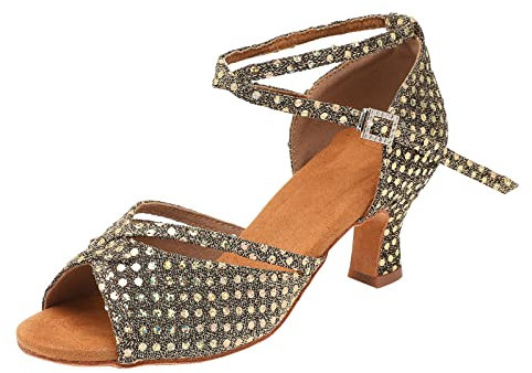 Tanzsandalen für Damen T-Strap Latein Sandalen Social Tango Ballsaal Strass Tanzschuhe High Heel Weiche Sohle Tanzschuhe Standard Strass Hochzeit Tanzende Performance Dance Shoes