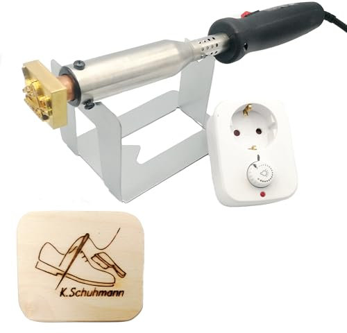 elektrischer Brandstempel mit deinem Schriftzug im Motiv Schuhmacher für Leder, Holz, Pappe - personalisiertes Brandeisen, individueller Brennstempel in 70 x 54 mm