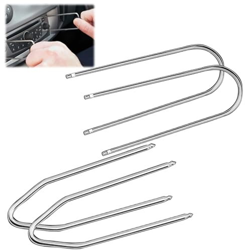 4 Pièces Outil D'Extraction de Autoradio, Clé Extraction Autoradio Clés de Démontage et Étriers de Déverrouillage Kit Universel pour Retrait et Installation de Systèmes Audio de Voiture