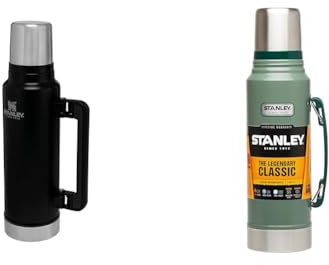 Stanley Classic Legendary Botella Termica 1.4L Matte Black - Mantiene Frío o Calor 40 Horas & Classic Legendary Bottle 1L Hammertone Green - Botella Termica 1 Litro de Acero