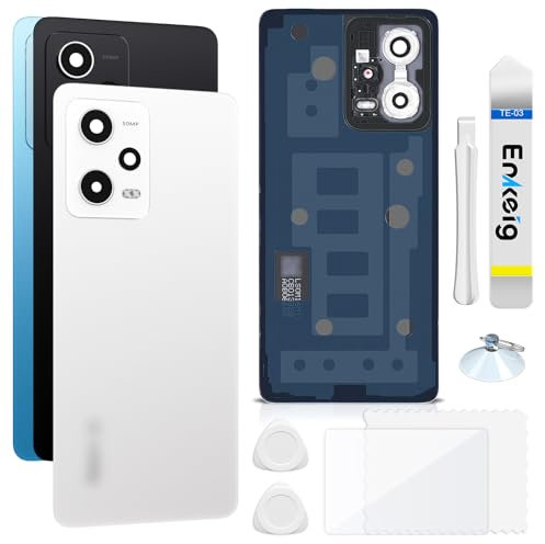 Enkeig Tapa Trasera Vidrio para Reemplazo Xiaomi Redmi Note 12 Pro 5G Parte Trasera de Cristal Trasero con Kit de Reparación (Blanco)