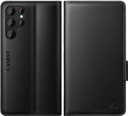 CASBST for Samsung Galaxy S22 Ultra 5G Case, Kickstand Flip Leather Wallet Book Case with Card Slots Shockproof Magnetic Closure Protective Phone Case Cover for Samsung S22 Ultra - Black