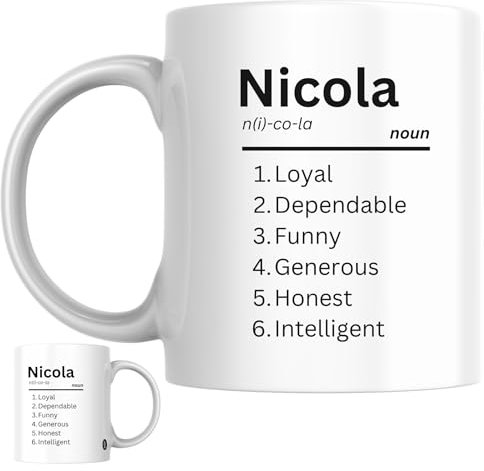 Nicola Personalised Ceramic Mug | Personalised Name Definition Coffee Mug, Novelty Gift for a Wife, Girlfriend, Friend or Colleague Named Nicola