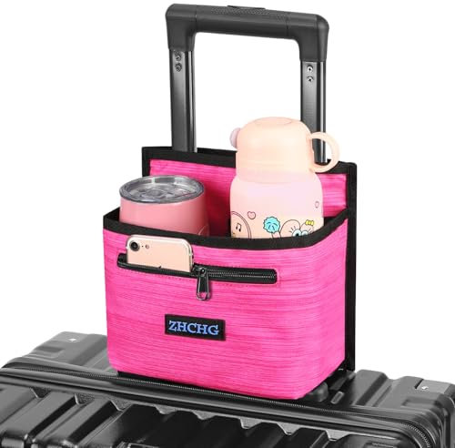 ZHCHG Luggage Travel Cup Holder Attachment for Suitcase Drink Carrier Caddy, Coffee Mug and Tumblers, Traveler Carry on Hands Free Accessory- Gifts for Flight Attendants Travelers Accessories