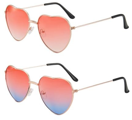 SGERUFZ 2 Pcs Herzbrille Hippie Brille Damen Retro Partybrillen Kostümzubehör 70er 80er 90er Kostümparty Rock Party Accessoires Ideal für Reisen Fotografie und Partys