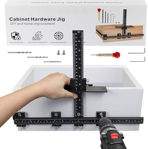 Cabinet Hardware Jig,Aluminum Alloy Cabinet Door Handle Jig for Handles and Pulls,Adjustable Drill Guide Cabinet Handle Template Tool of Door Drawer Front Knobs Handles and Pulls