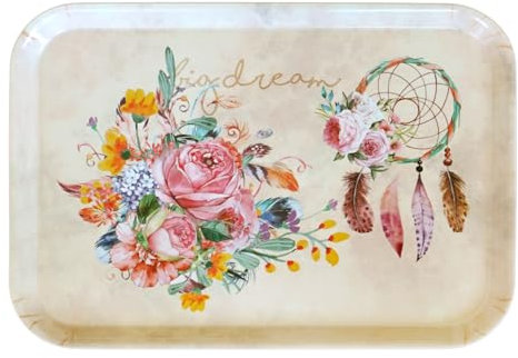 Lashuma Trage Tablett aus Kunststoff, Traumfänger Serviertablett modern 38x26 cm