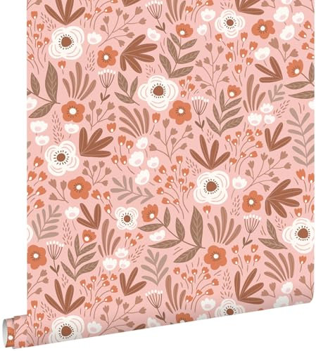 papier peint fleurs rose terracotta 50 x 900 cm - ESTAhome