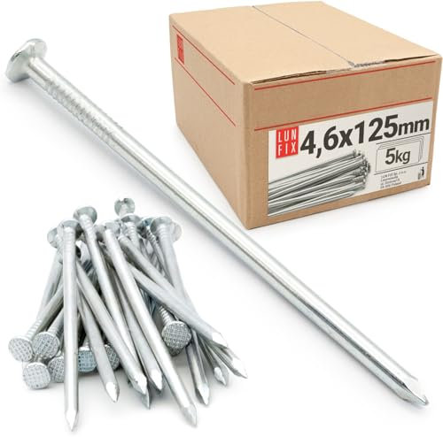 Lun Fix Chiodi in acciaio 4,6 x 125 mm – 5 kg (circa 400 pezzi) chiodi in legno per lavori di costruzione, chiodi zincati, 125 mm di lunghezza