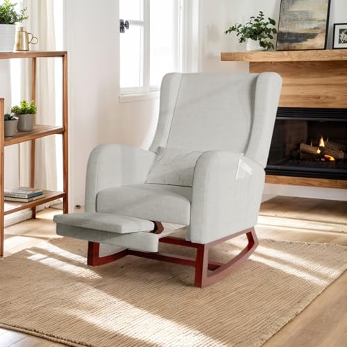jeerbly Schaukelstuhl mit Fußstütze, skandinavischer Relaxsessel, Schaukelstuhl, Stillstuhl, Sessel für Wohnzimmer, Schlafzimmer, bis 110 kg, 67 x 64 x 99 cm, grau