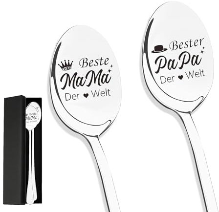 Weihnachtsgeschenke für MaMa Papa, Mama und Papa Geschenke, 2 Stück Kaffee Löffel Mit Gravur - Beste Mama und Papa Der Welt, Thanksgiving Geschenk für Mütter Väter