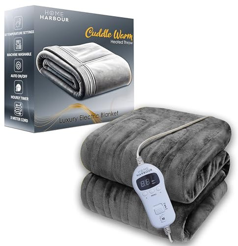 Electric Heated Blanket Throw 180x130cm | 9 Heat Levels, 9-Hour Timer, Overheat Protection, LED Controller, Soft Jacquard Sherpa Fleece, Washable, 140W Fast Heating Overblanket Energy Efficient