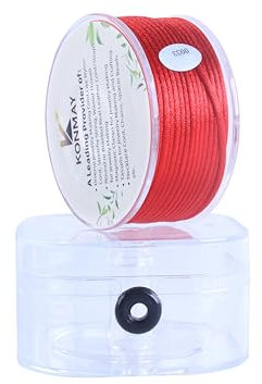 KONMAY Cordon en nylon satiné de soie rouge 2 mm avec étui pour bracelets, 31 m de cordon en nylon satiné pour la fabrication de bijoux, perles, nœuds chinois, kumihimo, macramé