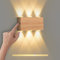 VOMI LED Wandleuchte Kabellos Innen, Holzmaserung Akku Wandlampe Ohne Stromanschluss Touch Dimmbar 4000mAh Batterie USB Aufladbar 6W Up Down Leuchte Wandbeleuchtung für Schlafzimmer